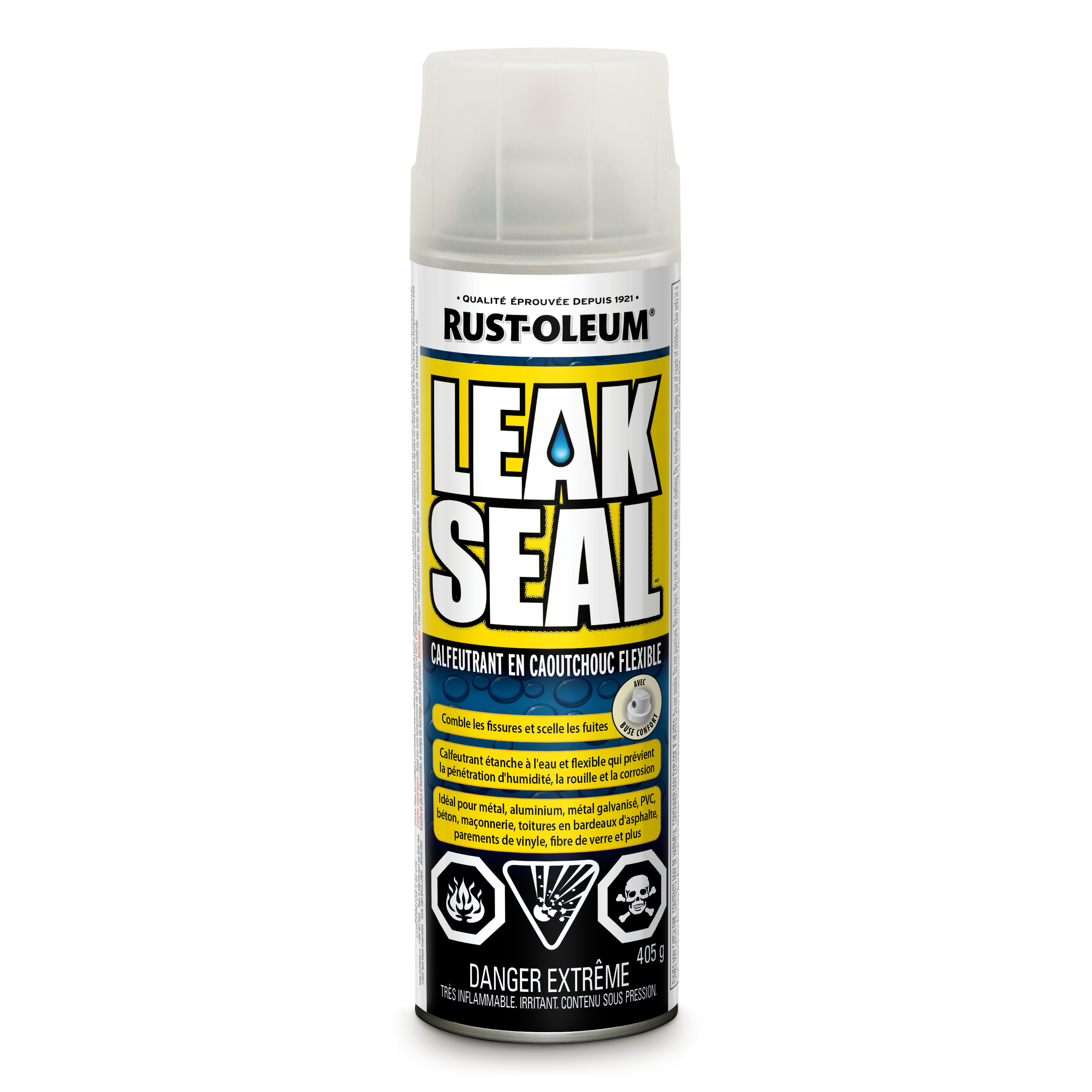 Rust-Oleum Leak Seal spray can on a white background