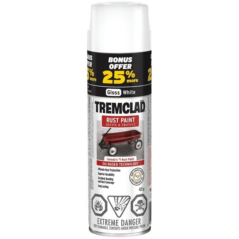 Tremclad® Oil-Based Rust Aerosol Spray Paint, 25% Bonus, Gloss White, 425-g