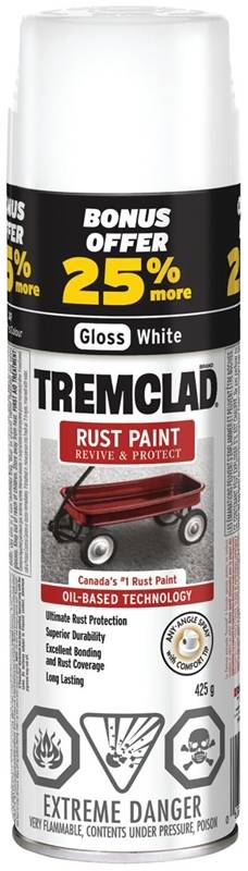 Tremclad® Oil-Based Rust Aerosol Spray Paint, 25% Bonus, Gloss White, 425-g