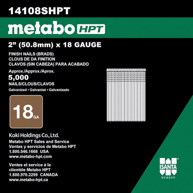 2" 18ga Brad Finish Nails | Metabo HPT 14108SHPT