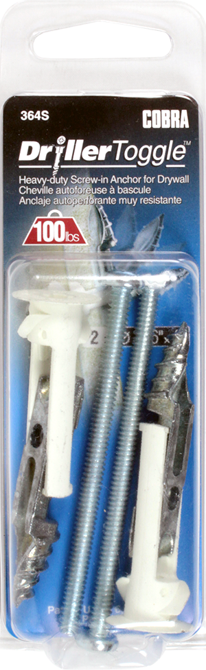 3/16"x3" DrillerToggle Wall Anchor w/ Bolts (2 Pack)