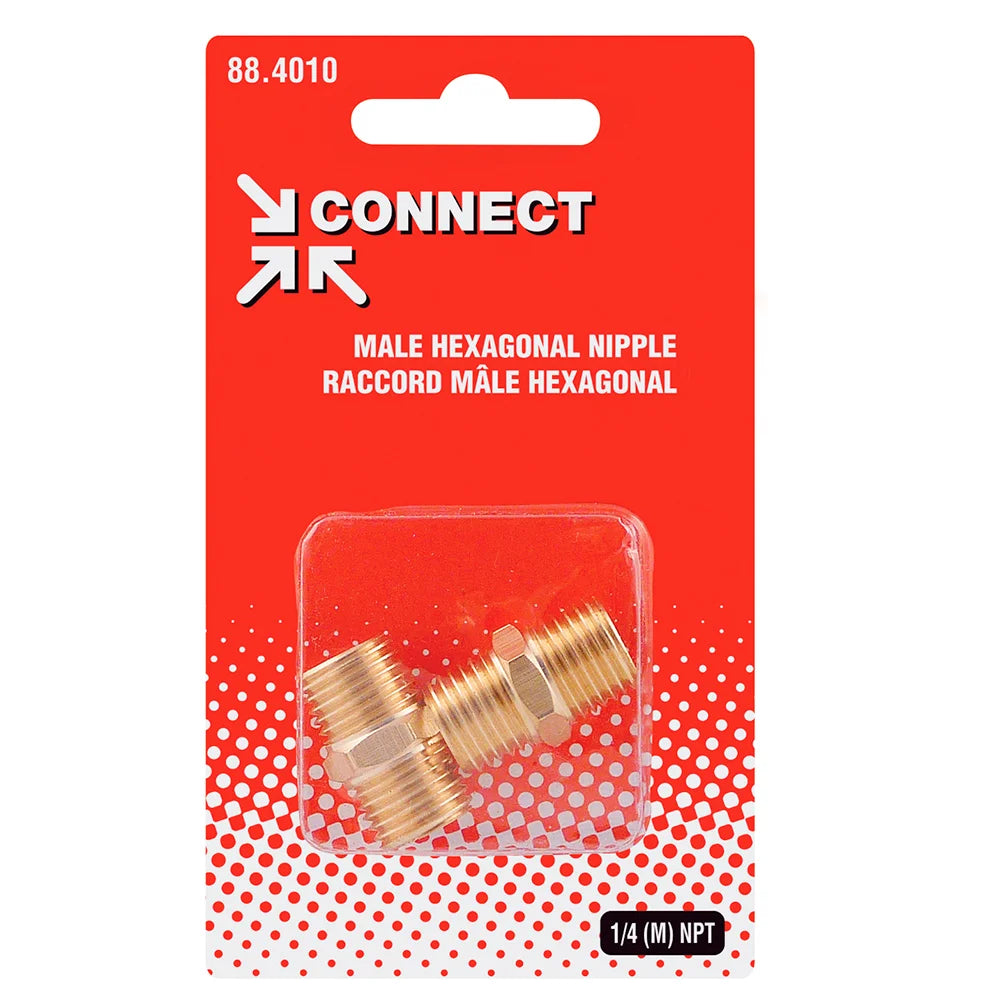 1/4" Male Air Compressor Hexagonal Hose Nipple, Brass (2 Pack)