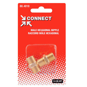 1/4" Male Air Compressor Hexagonal Hose Nipple, Brass (2 Pack)