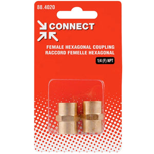 1/4" Female Air Compressor Hexagonal Hose Nipple, Brass (2 Pack)