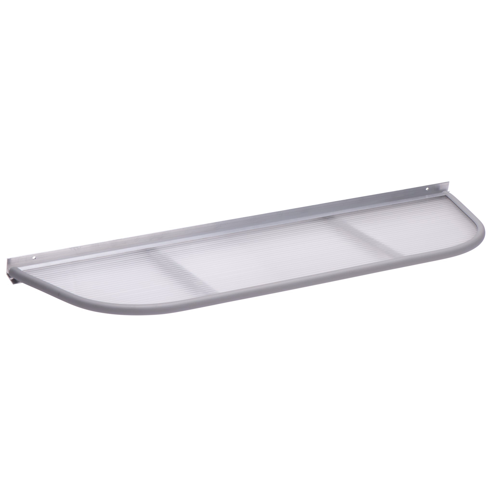 Gray 40″ x 14″ Steel Window Well Cover with a semicircular, translucent, UV-resistant polycarbonate panel and a metal frame.