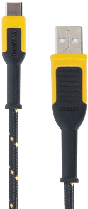 DeWALT DW2 Charger Cable, USB, USB-C, Kevlar Fiber Sheath, Black/Yellow Sheath, 4 ft Length 131 1361