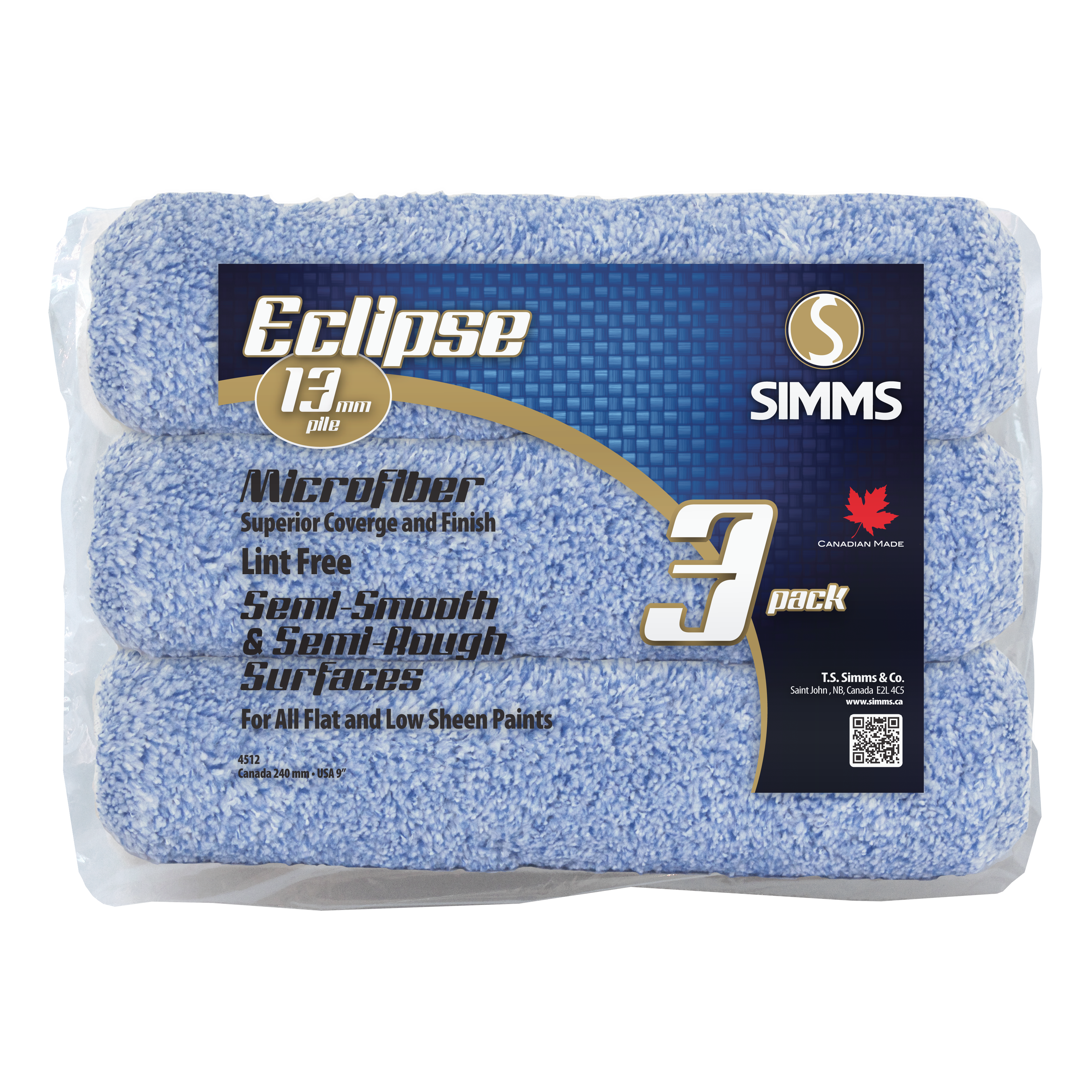 240mm x13mm Microfiber Roller Cover, (3/Pack)