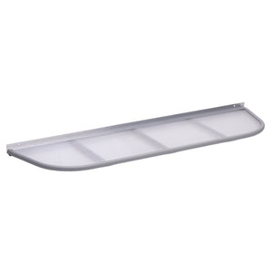 UV-resistant gray 46″ x 14″ Steel Window Well Cover with a semi-circular shape, slatted top, and a flat mounting edge.
