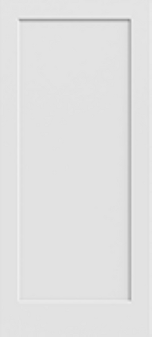 The Jeld-Wen Madison 1-Panel Recessed Slab (12"X80"X1-3/8") features a single rectangular recessed panel, clean lines, and a minimalist design made from eco-friendly wood fibers.