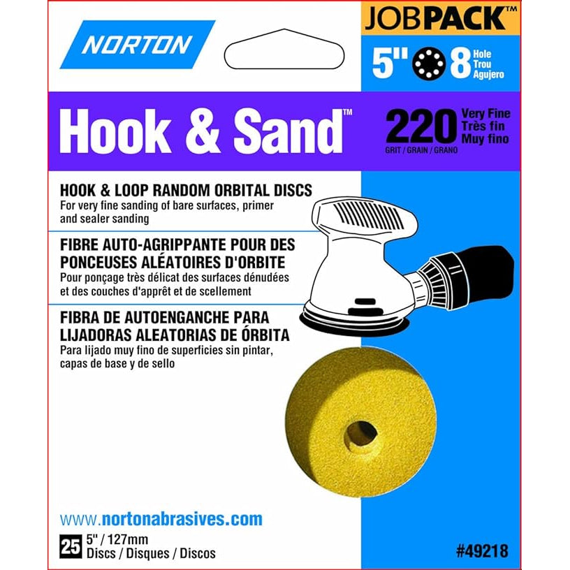 Hook & Sand 5in A290/A296 AO Very Fine P220 Grit Paper H&L Vacuum Disc 25PK