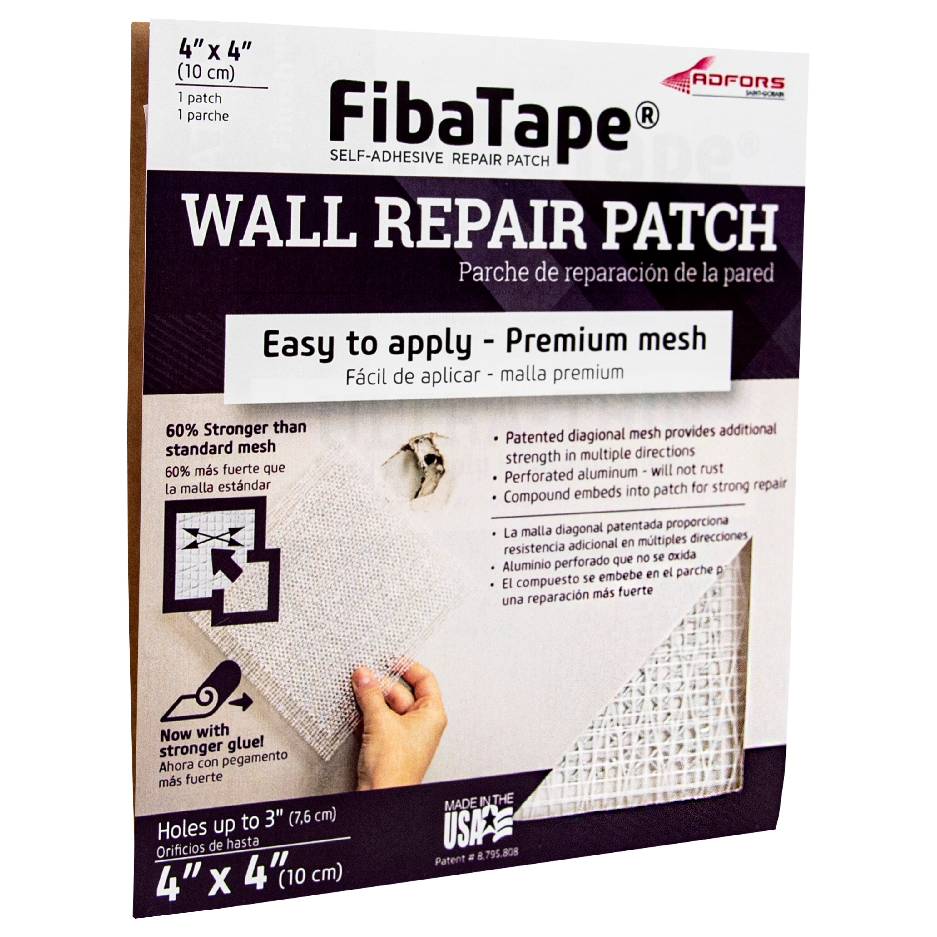 The Saint-Gobain ADFORS FIBATAPE® 4X4 Aluminum Wall Repair Patch (24 Pack) offers easy, strong repairs with premium mesh. This self-adhesive patch includes bilingual English/Spanish details for quick drywall fixes.
