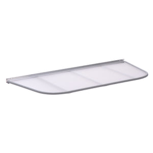 Gray 53″ x 24″ Steel Window Well Cover with a semi-circular metal frame and a translucent slatted top.