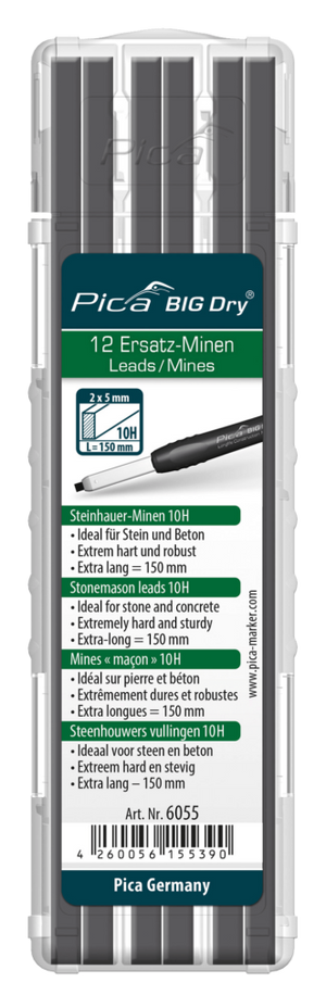 Pica BIG Dry Longlife Construction Marker Stonemason Graphite Leads (12/Pack)