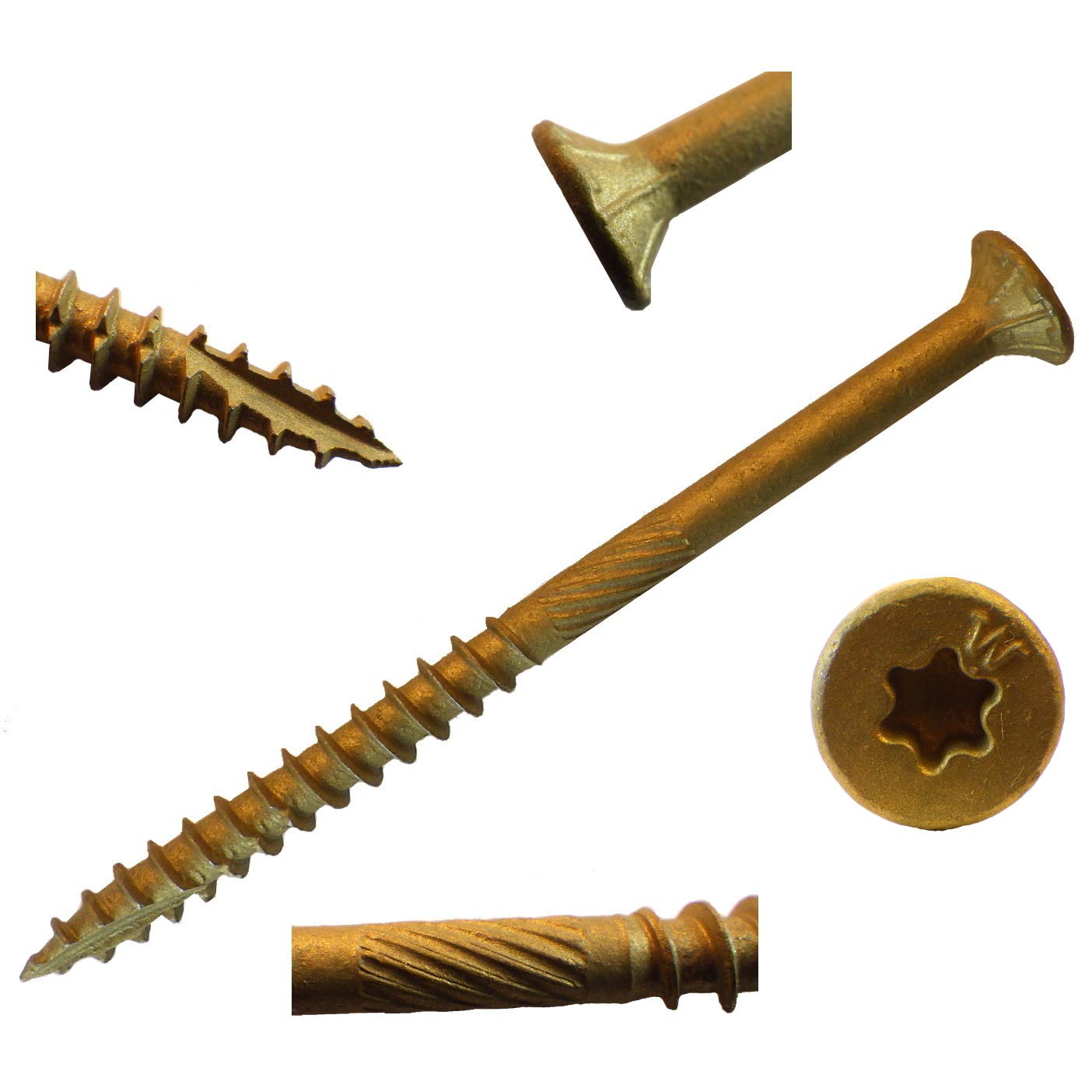 5# Bucket 10 x 4" Gold Robertson® Flat Head Screw (245/Bucket)