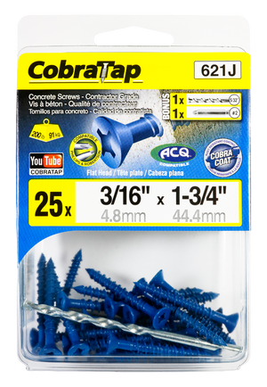 3/16"x1-3/4" Flat Head CobraTap Concrete Screw (25 Pack)