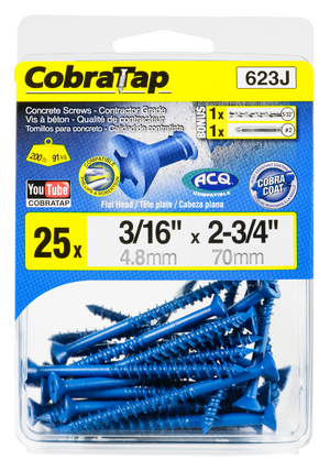 3/16"x2-3/4" Flat Head CobraTap Concrete Screws (25 Pack)