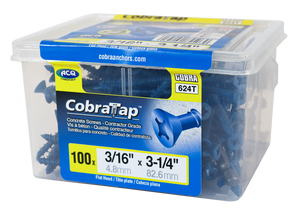 3/16"x3-1/4" Flat Head CobraTap Concrete Screws (100/Box)