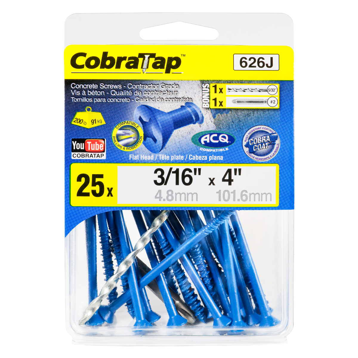 3/16"x4" Flat Head CobraTap Concrete Screws (25 Pack)