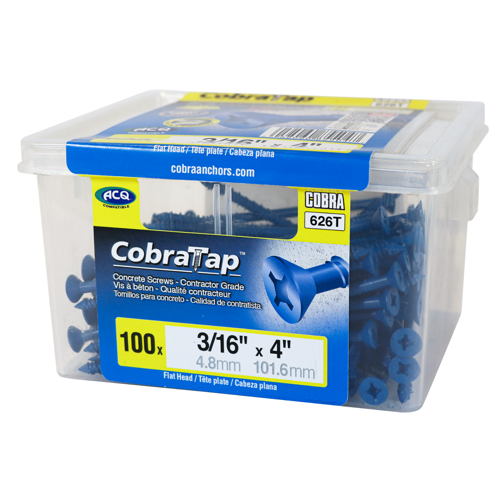 3/16"x4" Flat Head CobraTap Concrete Screws (100/Box)