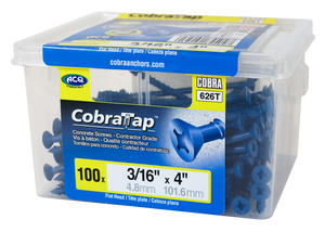 3/16"x4" Flat Head CobraTap Concrete Screws (100/Box)