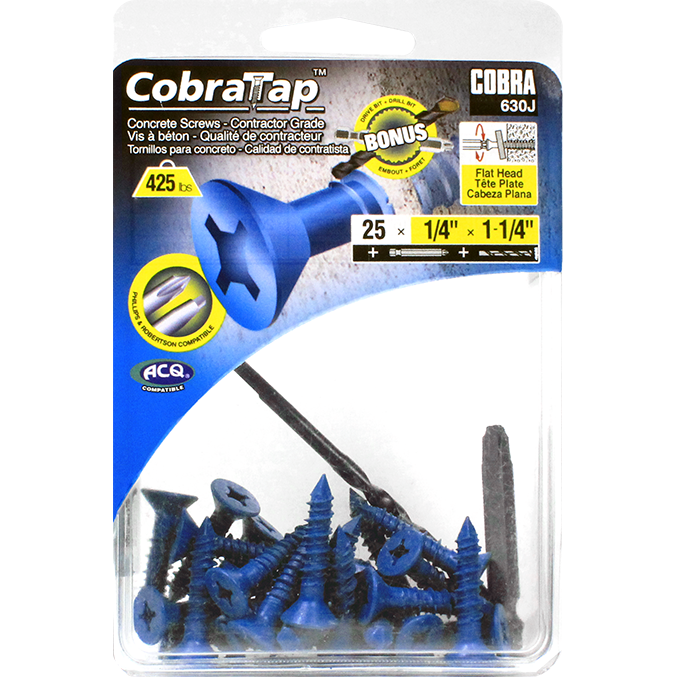 1/4"x1-1/4" Flat Head CobraTap Concrete Screws (25 Pack)