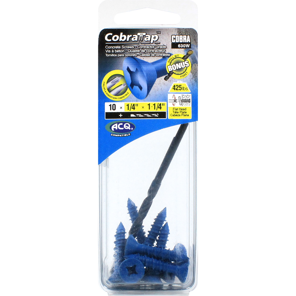 1/4"x1-1/4" Flat Head CobraTap Concrete Screws (10 Pack)