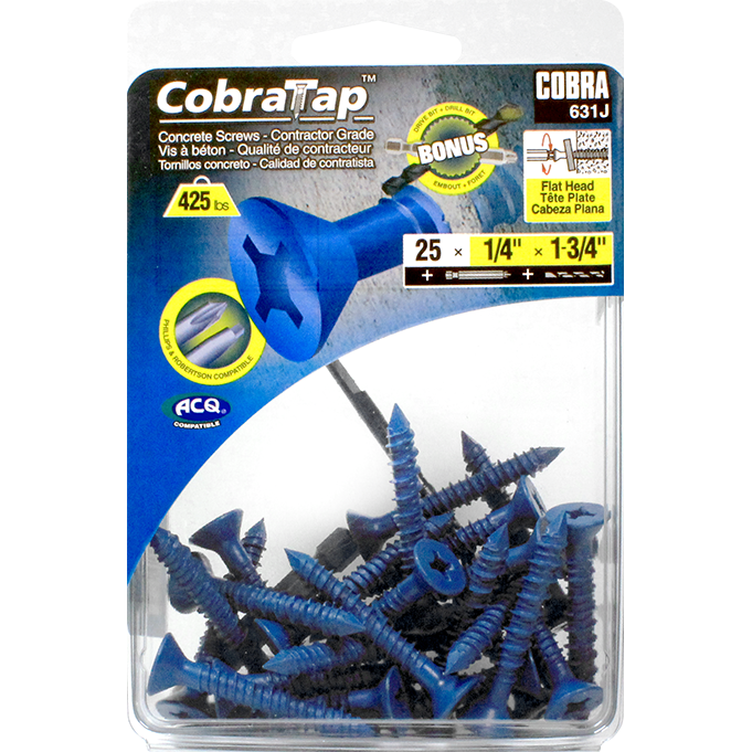 1/4"x1-3/4" Flat Head CobraTap Concrete Screws (25 Pack)