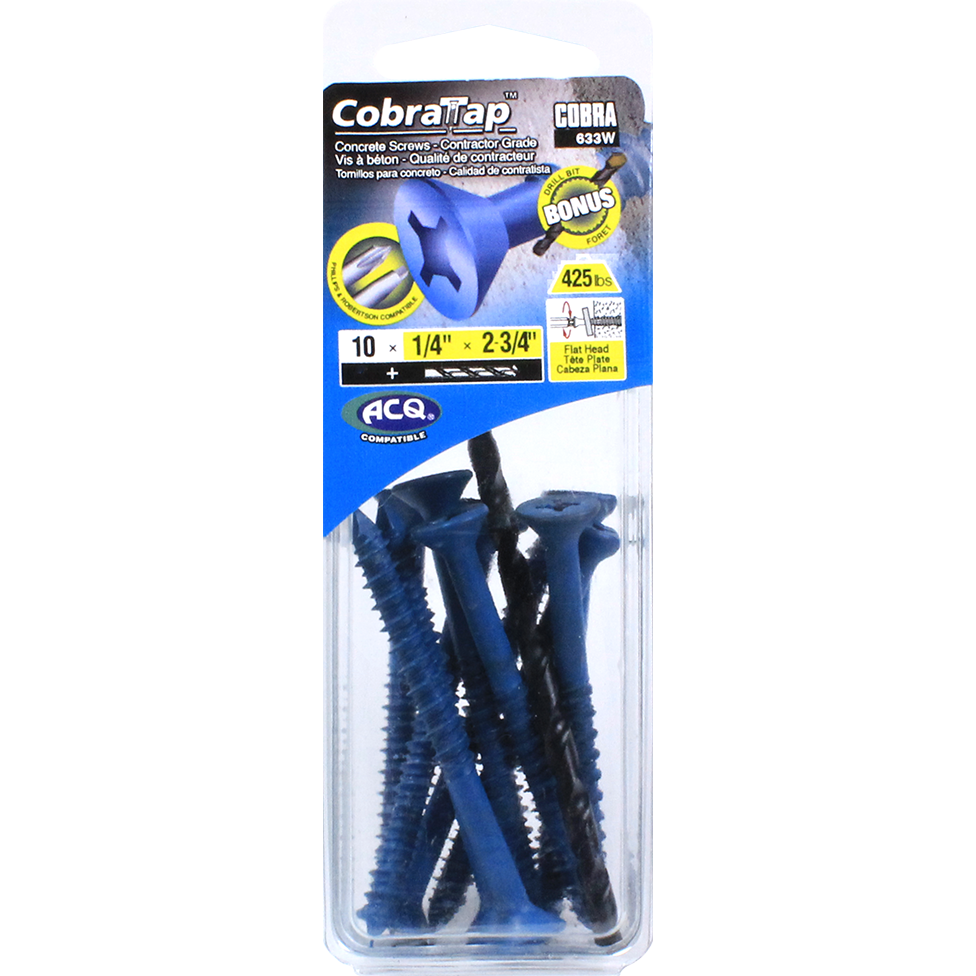 1/4"x2-3/4" Flat Head CobraTap Concrete Screws (10 Pack)