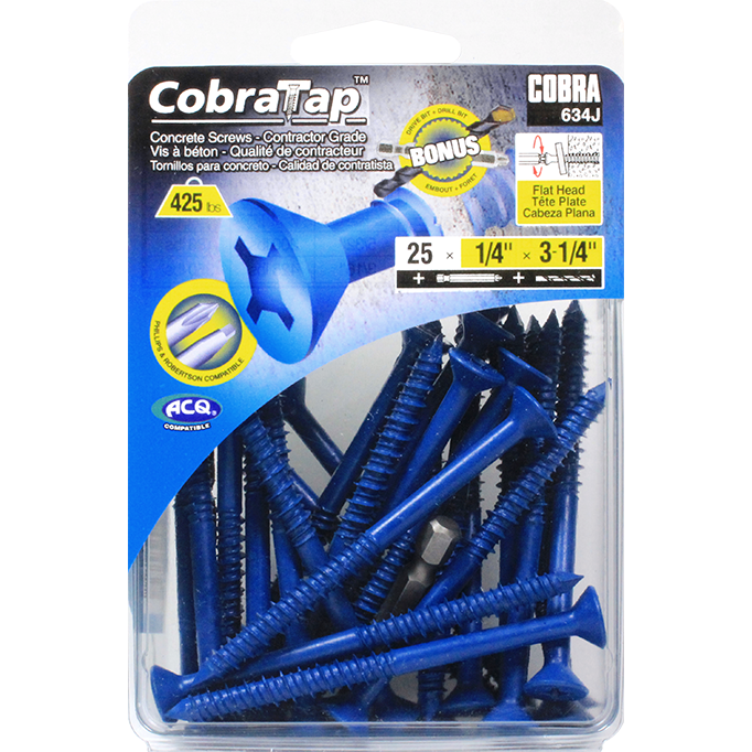 1/4"x3-1/4" Flat Head CobraTap Concrete Screws (25 Pack)