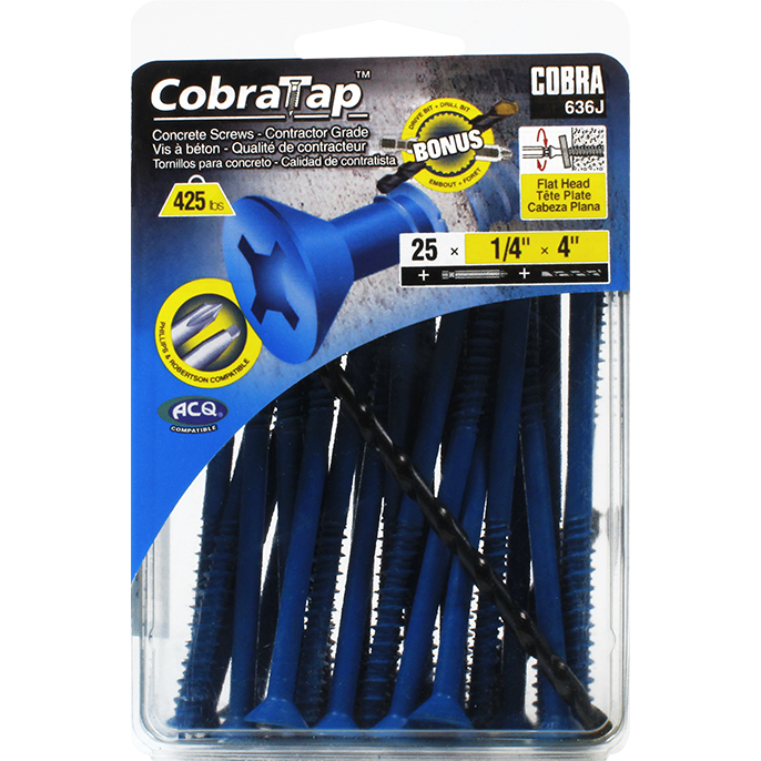 1/4"x4" Flat Head CobraTap Concrete Screws (25 Pack)