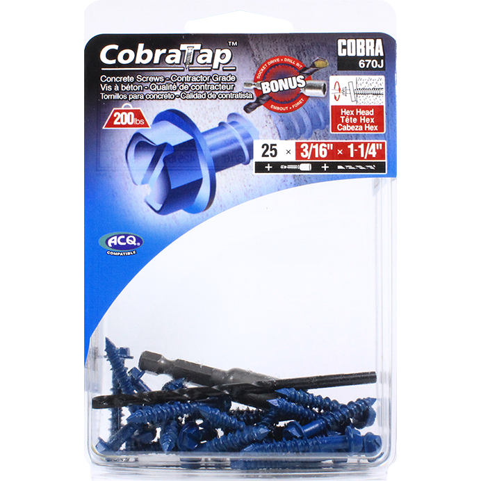 3/16"x1-1/4" Hex Head CobraTap Concrete Screws (25 Pack)