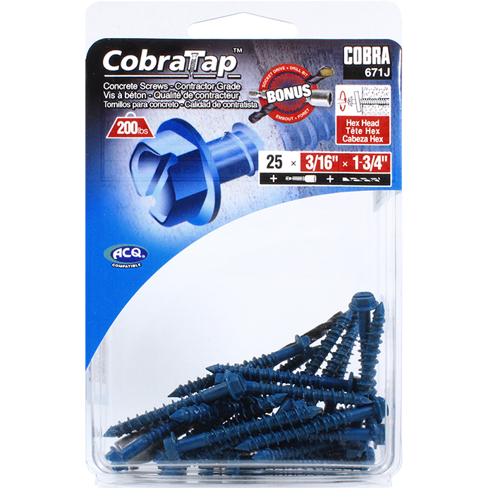 3/16"x1-3/4" Hex Head CobraTap Concrete Screws (25 Pack)