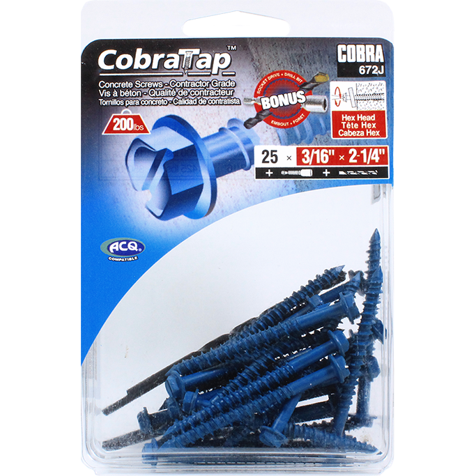 3/16"x2-1/4" Hex Head CobraTap Concrete Screws (25 Pack)