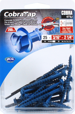 3/16"x2-1/4" Hex Head CobraTap Concrete Screws (25 Pack)