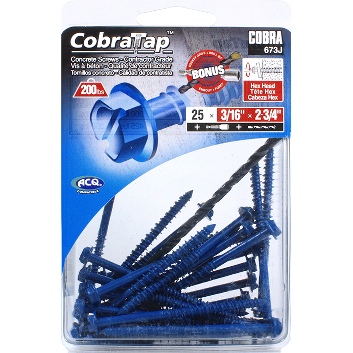 3/16"x2-3/4" Hex Head CobraTap Concrete Screws (25 Pack)
