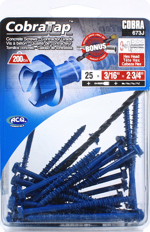 3/16"x2-3/4" Hex Head CobraTap Concrete Screws (25 Pack)