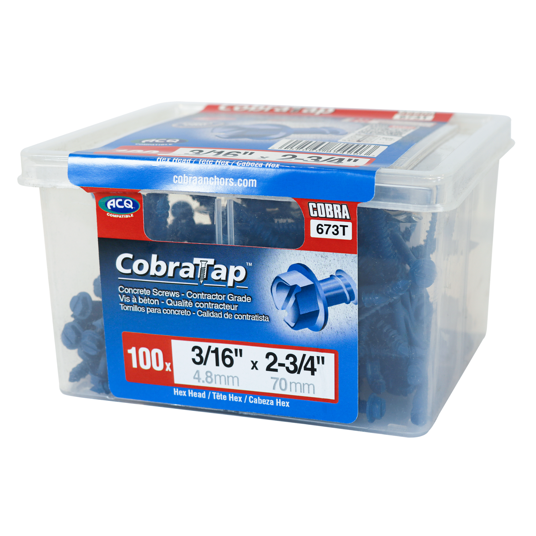 3/16"x2-3/4" Hex Head CobraTap Concrete Screws (100/Box)