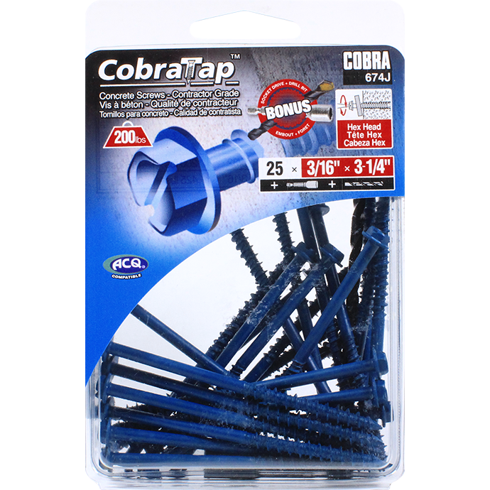 3/16"x3-1/4" Hex Head CobraTap Concrete Screws (25 Pack)