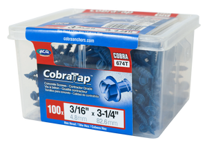 3/16"x3-1/4" Hex Head CobraTap Concrete Screws (100/Box)