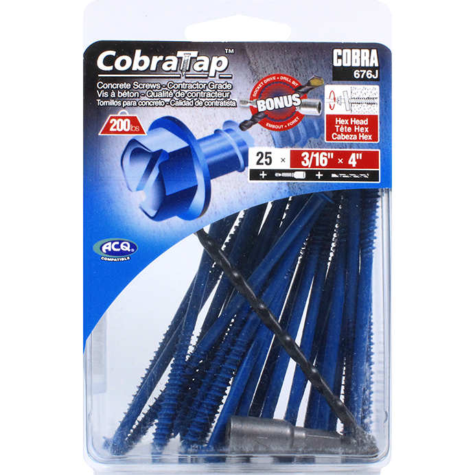3/16"x4" Hex Head CobraTap Concrete Screws (25 Pack)