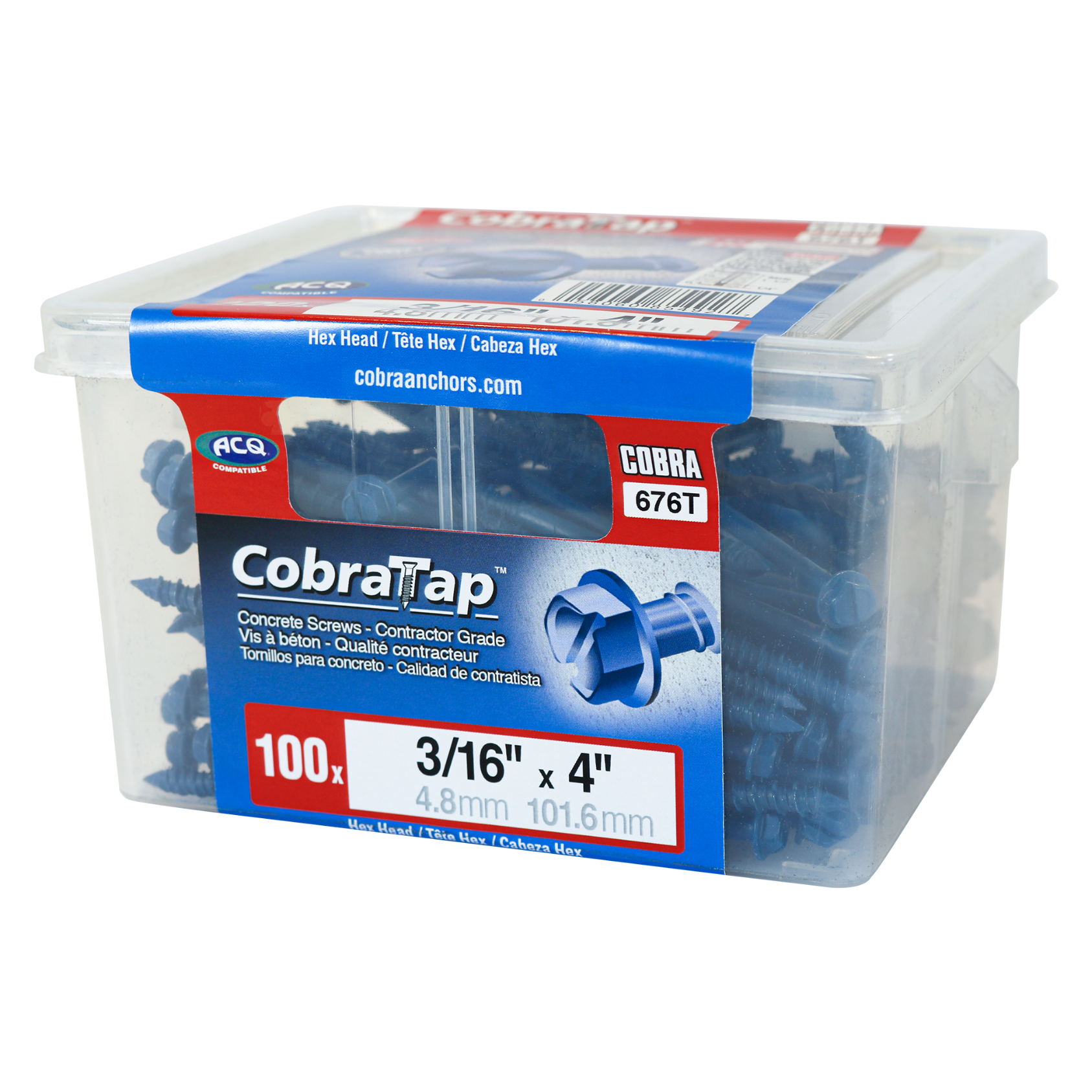 3/16"x4" Hex Head CobraTap Concrete Screws (100/Box)