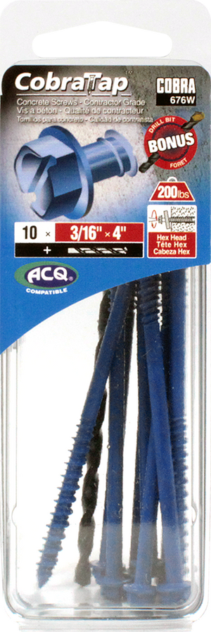 3/16"x4" Hex Head CobraTap Concrete Screws (10 Pack)