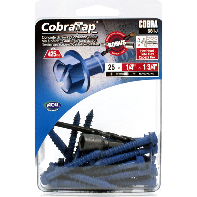 1/4"x1-3/4" Hex Head CobraTap Concrete Screws (25 Pack)