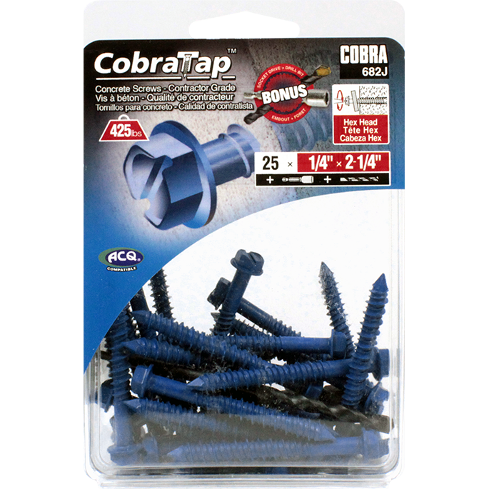 1/4"x2-1/4" Hex Head CobraTap Concrete Screws (25 Pack)