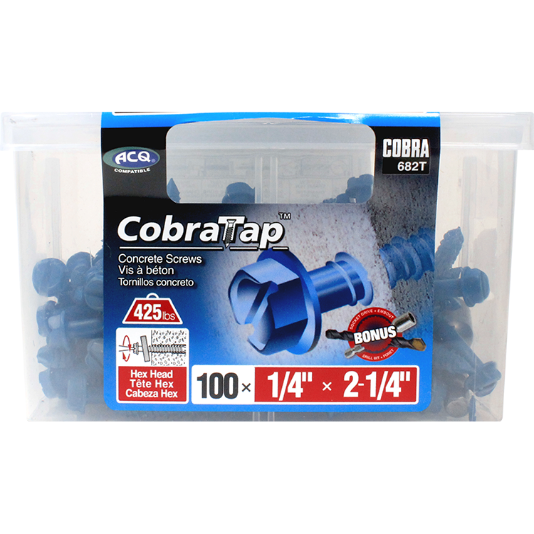 1/4"x2-1/4" Hex Head CobraTap Concrete Screws (100/Box)