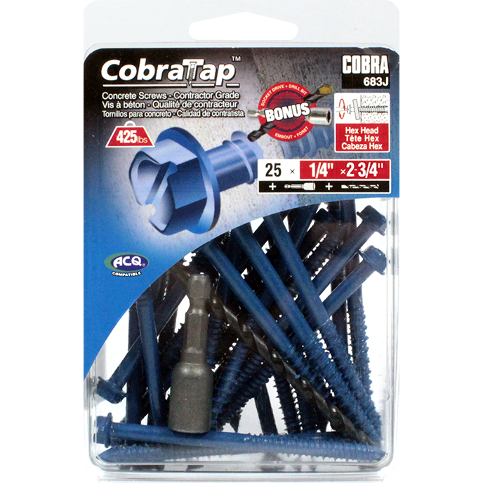 1/4"x2-3/4" Hex Head CobraTap Concrete Screws (25 Pack)