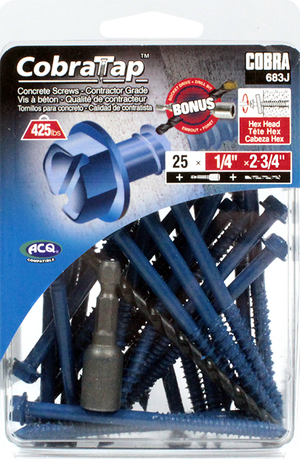 1/4"x2-3/4" Hex Head CobraTap Concrete Screws (25 Pack)