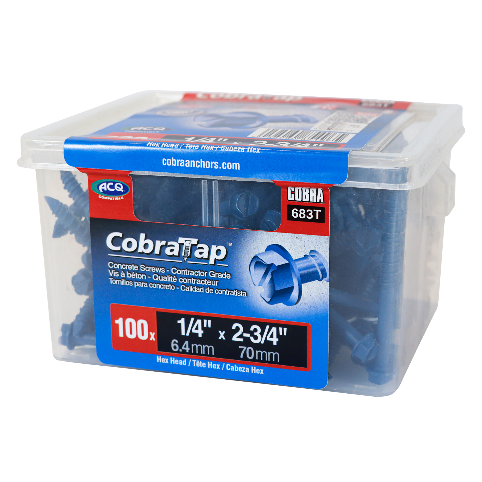 1/4"x2-3/4" Hex Head CobraTap Concrete Screws (100/Box)