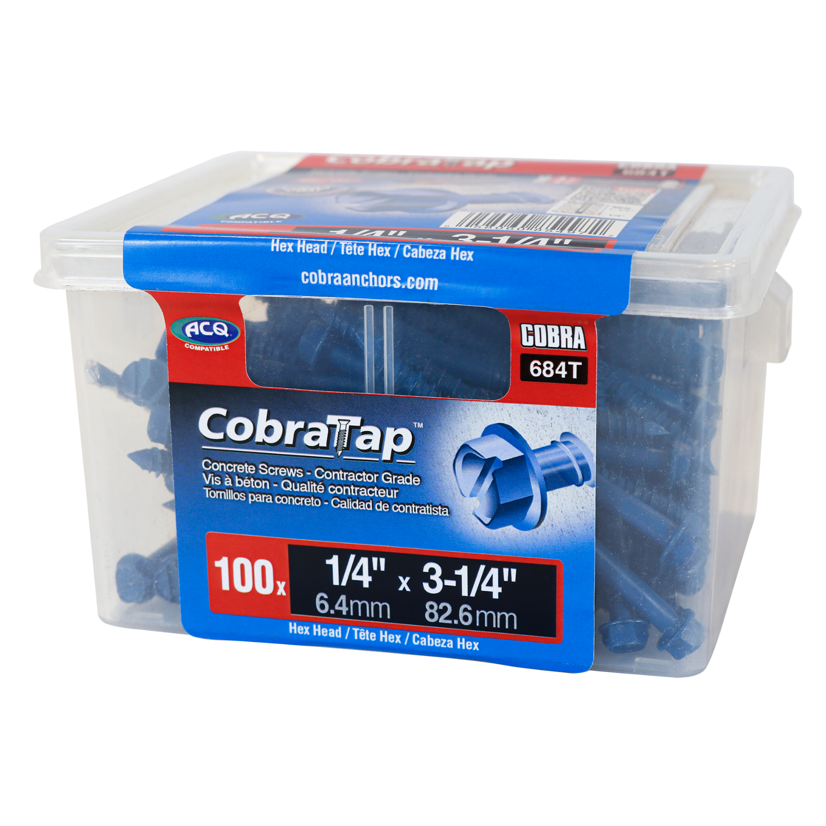 1/4"x3-1/4" Hex Head CobraTap Concrete Screws (100/Box)