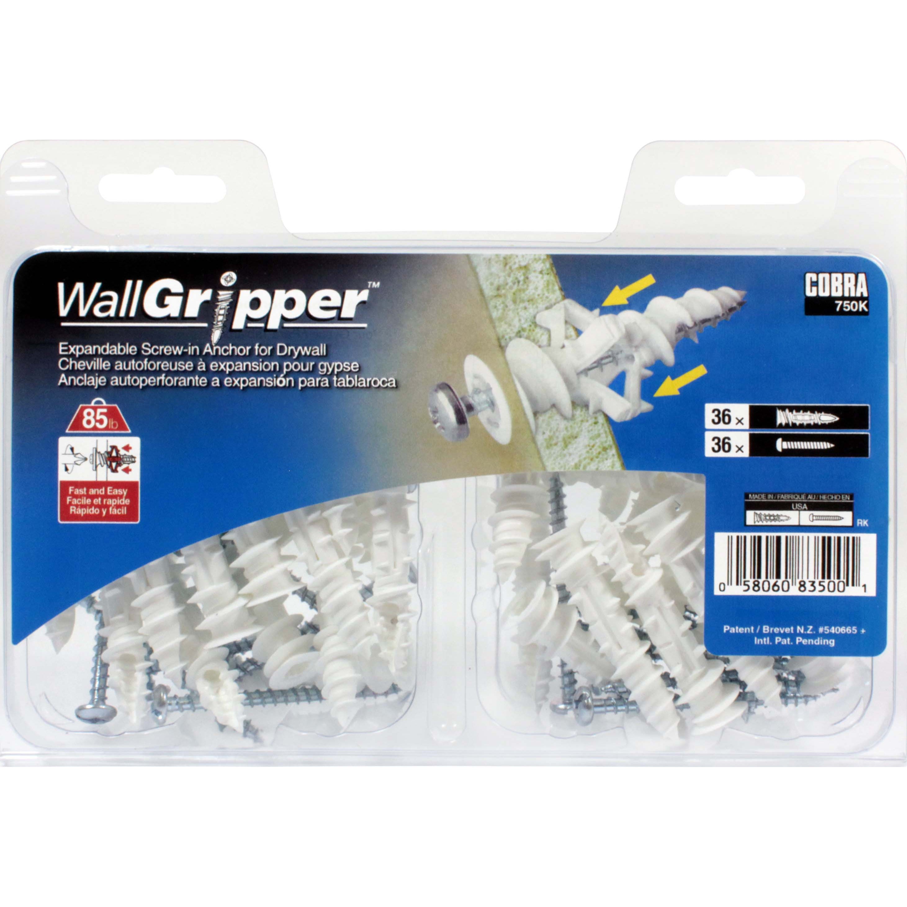 #8 WallGripper Wall Anchor w/ Screw (36 Pack)